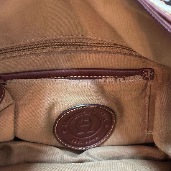 Etienne Aigner Lined Rattan Woven Maple Print Handbag Brown Faux Leather Trim - Picture 10 of 13